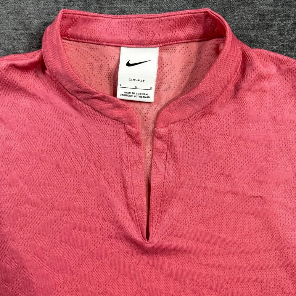 Nike Womens Dri-FIT Sleeveless Golf Polo Pink Jacquard Top DA3251-622 Large